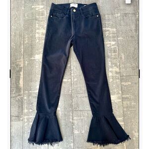FRAME Womens Size 28 Le High Skinny 5 Pocket Black w/Fringed Raw Edge Cuffs